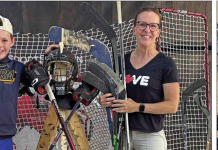 Collecting for free hockey equipment day